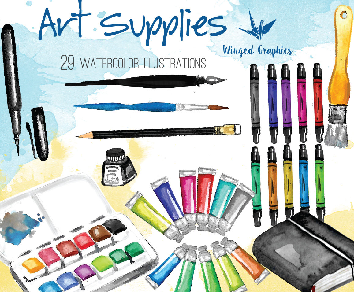 Art supplies: watercolor illustration By Winged Graphics