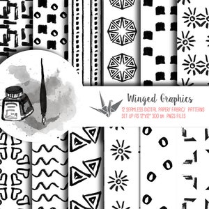 12 handdrawn seamless ink patterns