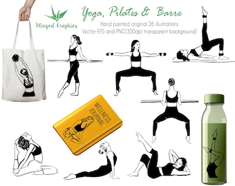 Yoga Pilates Barre Illustrations, Vector EPS, PNG (Digital Download)