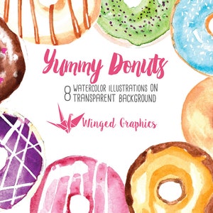 Handpainted Watercolor Clipart: Donuts ( Digitally Edited , on ...