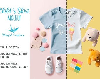 Kid's T-Shirt Mockup, Adjustable Color Design (PSD File)