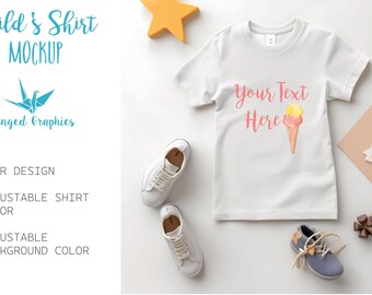 Kid's T-Shirt Mockup, Adjustable Color Design (PSD)