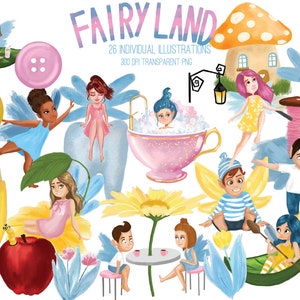 Fee / Elfenland: Satz von 26 individuelle, bunte, Kinder-Illustrationen mit transparentem Hintergrund
