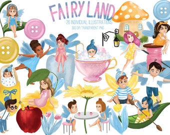 Fairy / elf land : set of 26 individual, colorful, children's illustrations  with transparent background