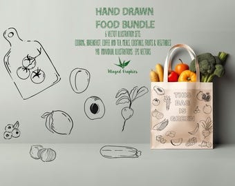 Hand-Drawn Food Vector Bundle: Cooking, Baking, Cocktails (EPS)