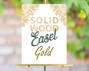 Gold Floor Easel Stand for Wedding Sign Easel Stand for Painting Easel Gold Easel Solid Wood Easel, Up to 20lbs, Up to 30 x 40 inches