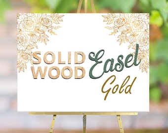 Gold Floor Easel Stand for Wedding Sign Easel Stand for Painting Easel Gold Easel Solid Wood Easel, Up to 20lbs, Up to 30 x 40 inches