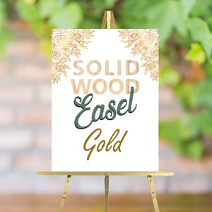 Gold Floor Easel Stand for Wedding Sign Easel Stand for Painting Easel Gold Easel Solid Wood Easel, Up to 20lbs, Up to 30 x 40 inches