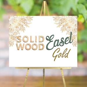 Gold Floor Easel Stand for Wedding Sign Easel Stand for Painting Easel Gold Easel Solid Wood Easel, Up to 20lbs, Up to 30 x 40 inches