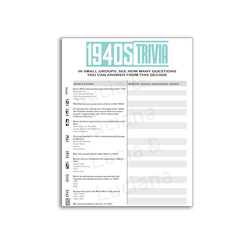 80th Birthday Games 80th Birthday Party Ideas Born in 1940 Etsy New