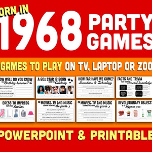 NEW - 55th Birthday Party Games, Born in 1968 Trivia Game, 55th Birthday Games for Women and Men, Powerpoint Presentation and Printable Game