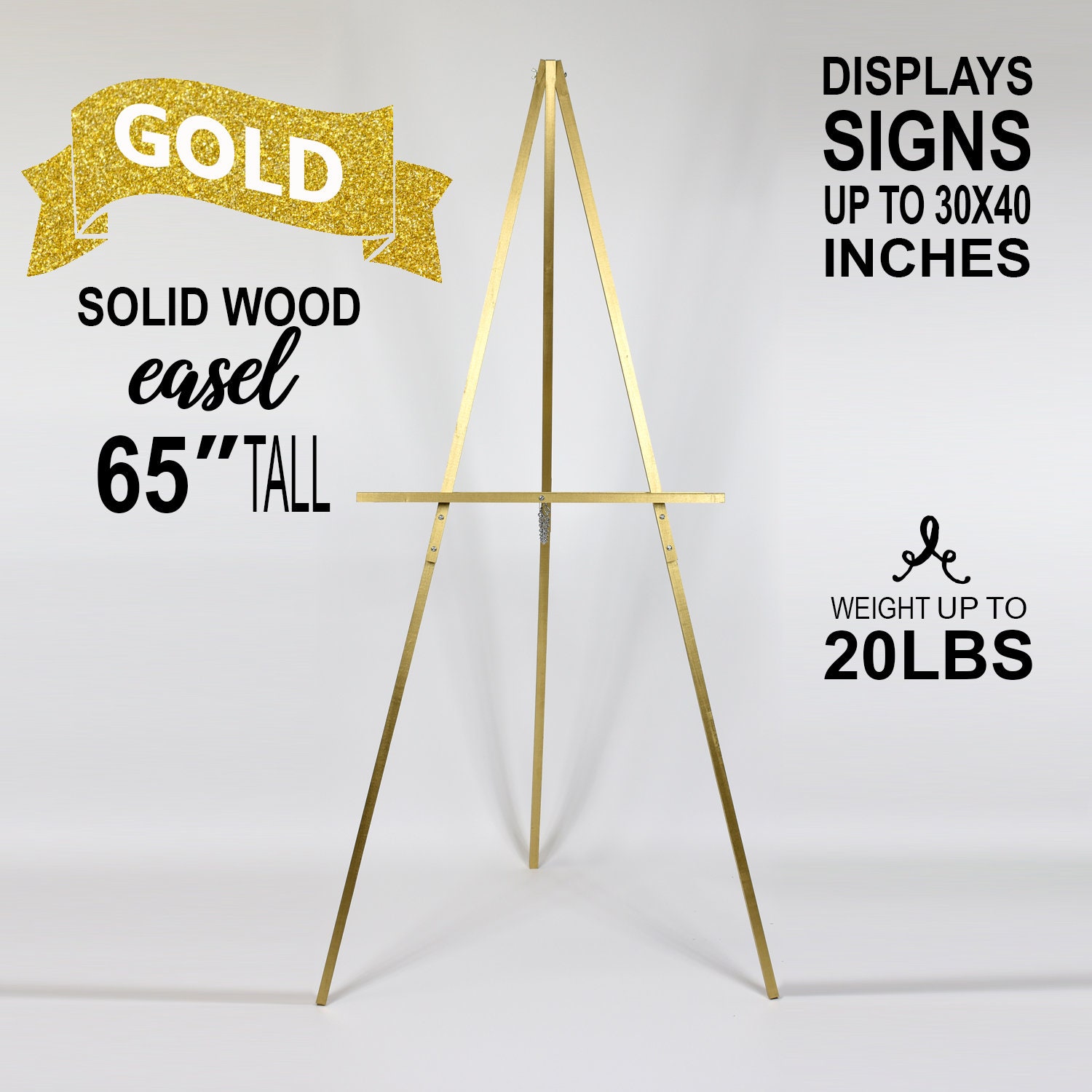 Gold Floor Easel Stand for Wedding Sign Easel Stand for Painting Easel Gold  Easel Solid Wood Easel, up to 20lbs, up to 30 X 40 Inches 