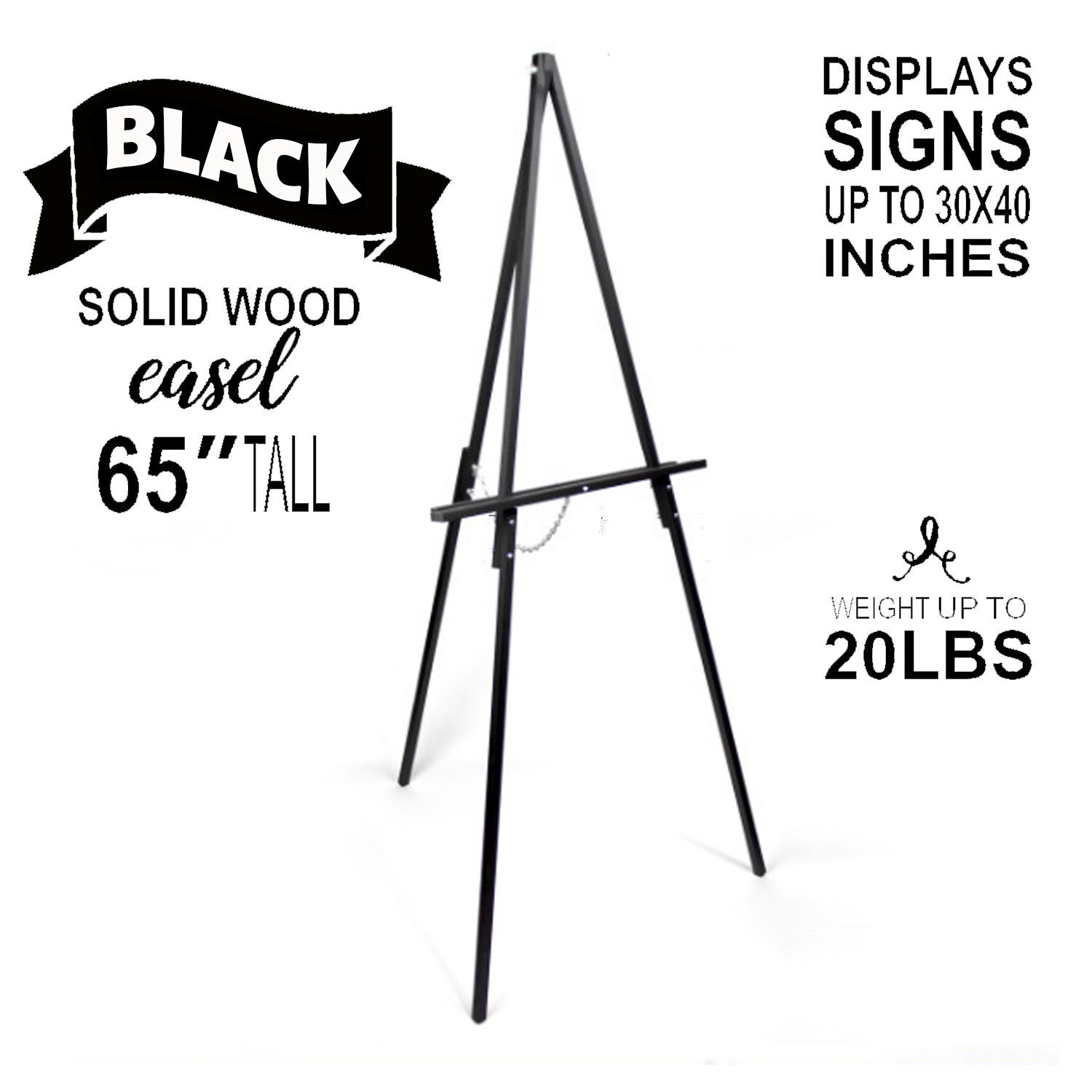 BLACK Easel . Wedding Sign Easel Floor Stand Displays Large Acrylic Sign  Foam Board Sign Large Canvas Sign Wood Sign . 16x20 to 30x40 