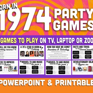 NEW - 49th Birthday Party Games, Born in 1974 Trivia Game, 49th Birthday Games for Women and Men, Powerpoint Presentation and Printable Game