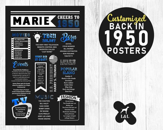 70th birthday poster, 1950 birthday poster, 70th birthday sign, 70th birthday party decorations, 70th birthday decoration DIGITAL or PRINT Il_570xn
