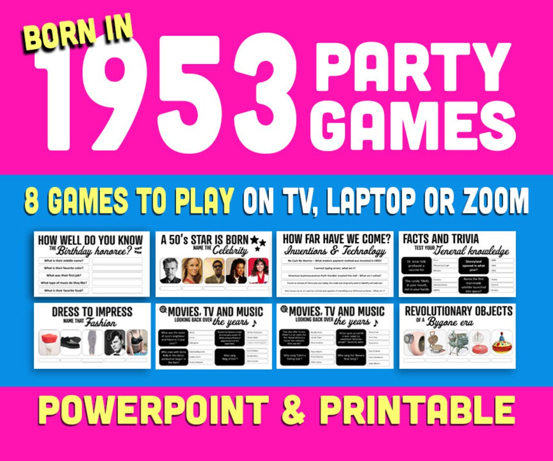 NEW - 70th Birthday Party Games, Born in 1953 Trivia Game, 70th ...