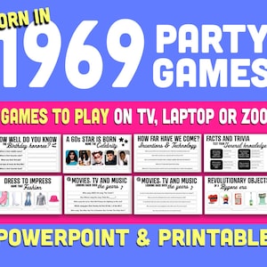 NEW - 54th Birthday Party Games, Born in 1969 Trivia Game, 54th Birthday Games for Women and Men, Powerpoint Presentation and Printable Game