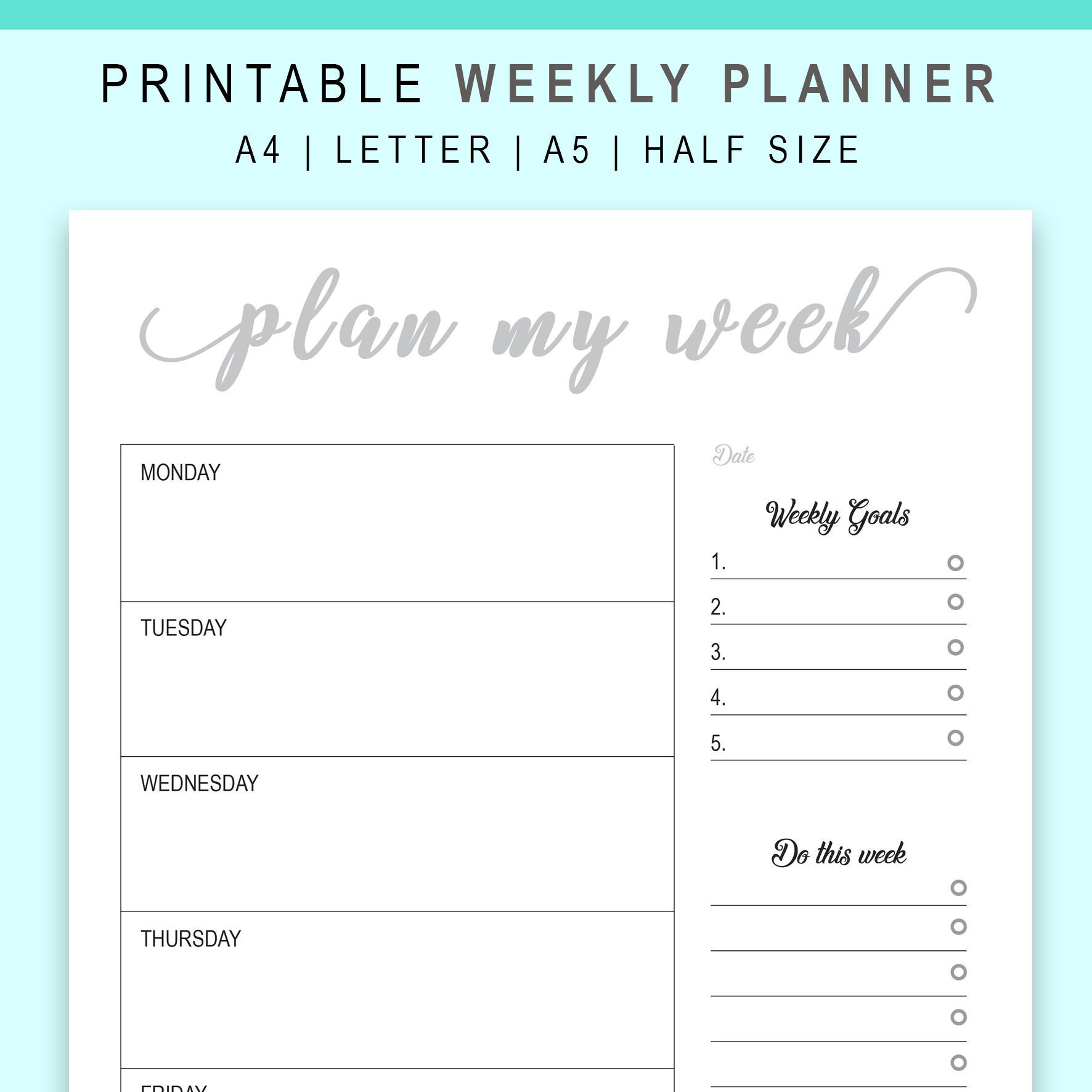 7 days Planner Printable, A5 planner inserts, 2019 Weekly Planner Printable, weekly planner 2019, Printable Weekly In the direction of Do, Instantaneous Down load photograph about Week Planner Sheet called 7 days Planner Printable, A5 planner inserts, 2019 Weekly Planner Printable, weekly planner 2019, Printable Weekly Towards Do, Instantaneous Obtain