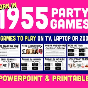 NEU - 68. Geburtstag Party Spiele, 1955 geboren Quizspiel, 68. Geburtstag Spiele für Frauen und Männer, Powerpoint-Präsentation und druckbares Spiel