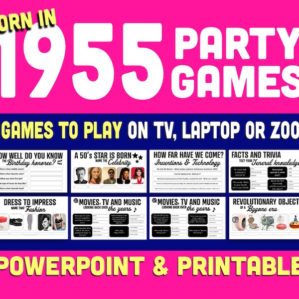 NEW - 68th Birthday Party Games, Born in 1955 Trivia Game, 68th Birthday Games for Women and Men, Powerpoint Presentation and Printable Game