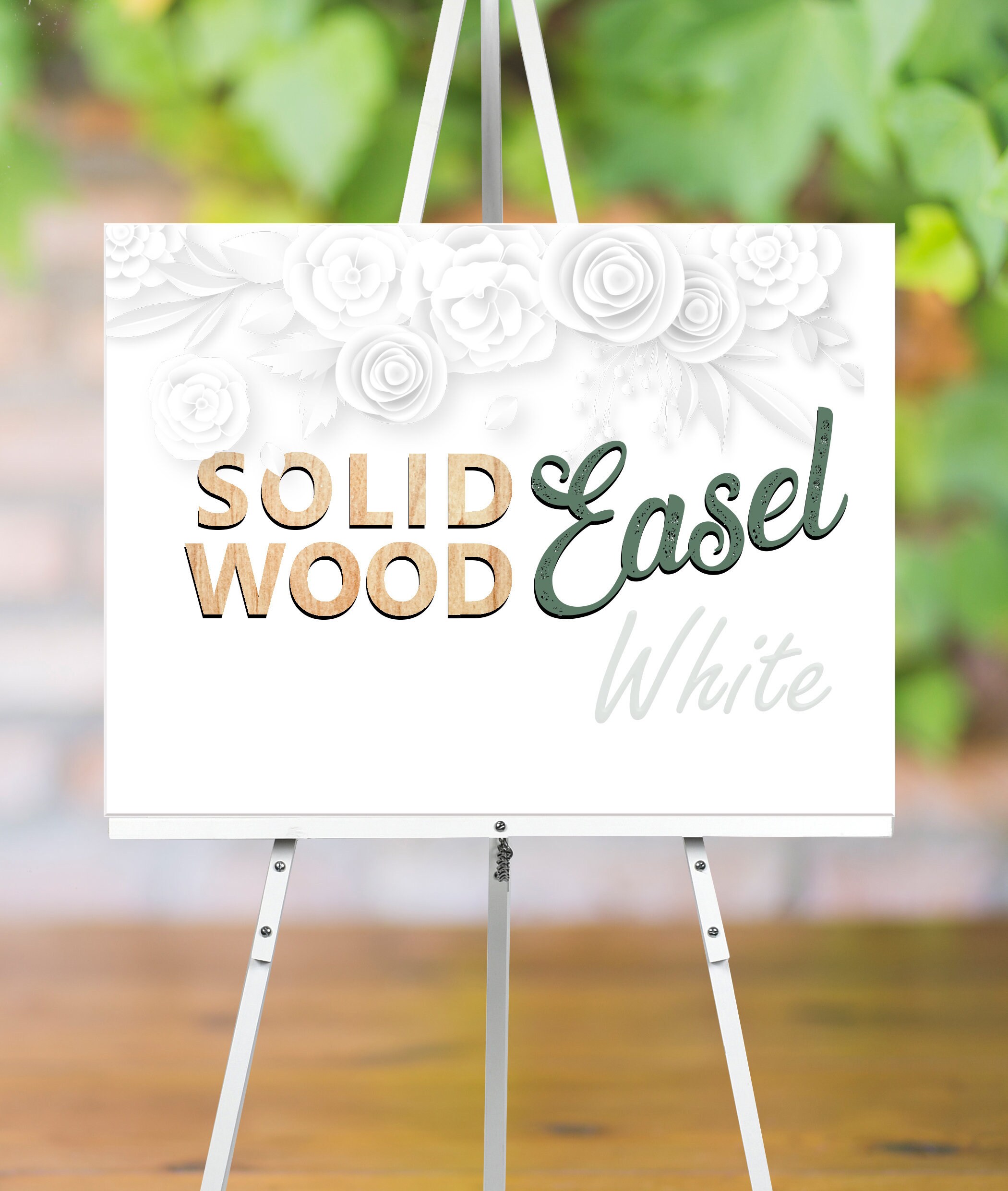 WHITE Easel Wood 5ft Floor Display Large Wedding Sign Stand . Holds Clear  Acrylic Chalkboard Foam Board Canvas Wood Signage up to 30 X 40 In 