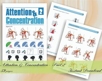 Attention & Concentration - Part 2 (age 8-10) | 59 printable worksheets with solutions | Download Digital Printable Workbook