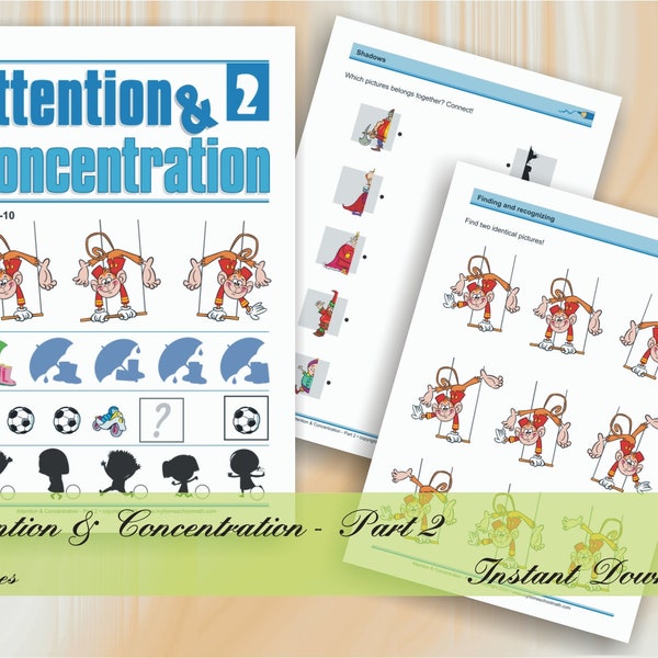 Attention & Concentration - Part 2 (age 8-10) | 59 printable worksheets with solutions | Download Digital Printable Workbook