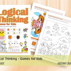 Logical Thinking Games for Kids - Brain Teasers for children Ages 8+ | 64 Printable Worksheets with Puzzles, Logic games, Mazes, Differences
