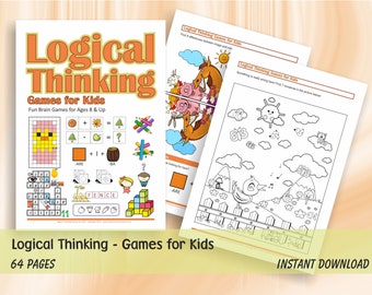 Logical Thinking Games for Kids - Brain Teasers for children Ages 8+ | 64 Printable Worksheets with Puzzles, Logic games, Mazes, Differences