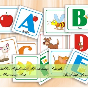 Alphabet Matching Cards ABC Memory Game Printable Preschool Flashcards ...