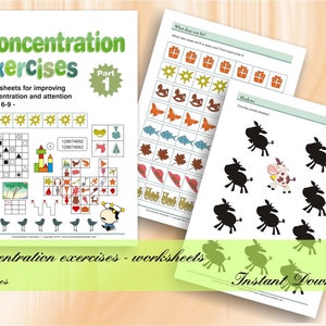 Concentration exercises for kids - Part 1 (age 6-9) | 43 printable worksheets with solutions | Download Digital Printable Workbook