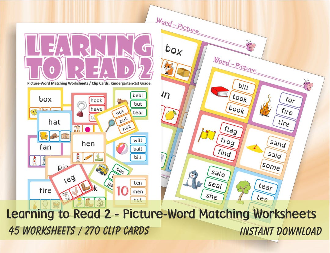 Learning to Read - Part 2: Picture-word Matching Worksheets / Clip ...