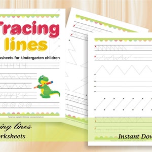 Tracing Lines  - Pre-Write Practice Line Tracing for kindergarten children - Download Digital Printable Workbook