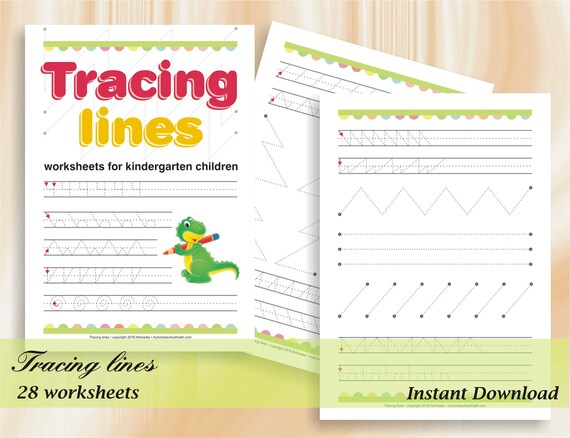 Tracing Lines  - Pre-Write Practice Line Tracing for kindergarten children - Download Digital Printable Workbook
