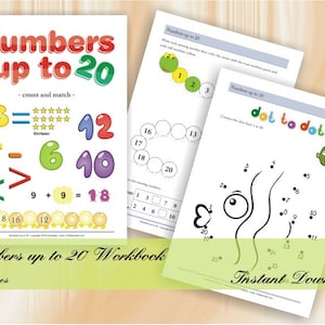 Numbers up to 20 for kindergarten and school children |   Count and match | Download Digital Printable Workbook