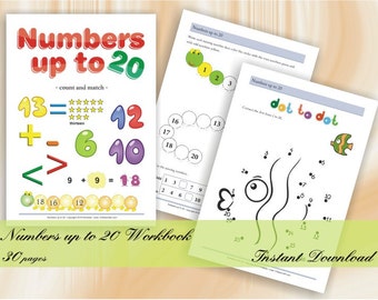 Numbers up to 20 for kindergarten and school children |   Count and match | Download Digital Printable Workbook