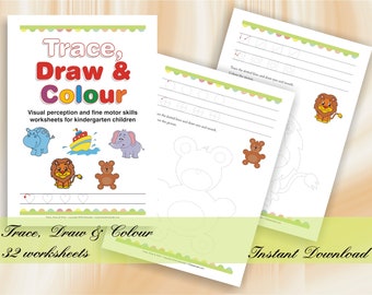 Trace, Draw & Colour | Pre-Write Practice Line Tracing for kindergarten children - Download Digital Printable Workbook