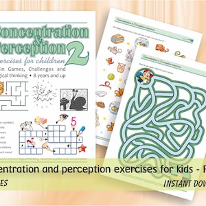 Concentration and perception exercises for kids - Part 2 (age 8+) | 90 printable worksheets with solutions | Digital Printable Workbook