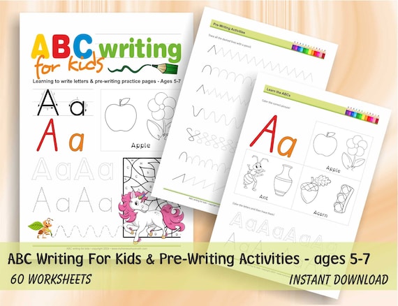 ABC Writing Practice: 60 Printable Kids Worksheets (Ages 5-7) (Digital Download)