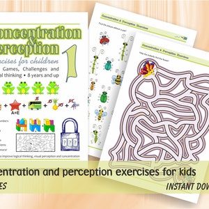 Concentration and perception exercises for kids - Part 1 (age 8+) | 79 printable worksheets&solutions | Download Digital Printable Workbook
