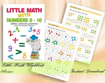 Little Math with Numbers 0-10 - Preschool & Kindergarten Math Worksheets | Download Digital Printable Workbook