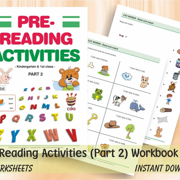 Pre-Reading Activities 2 | Preschool & Kindergarten Worksheets | Download Digital Printable Workbook