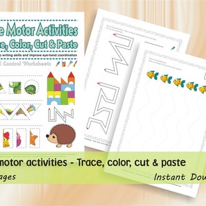 Fine Motor Activities - Trace, Color, Cut&Paste | 65 printable worksheets to promote fine motor skills | Download Digital Printable Workbook
