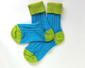 Turquoise and lime alpaca snuggly bedsocks.