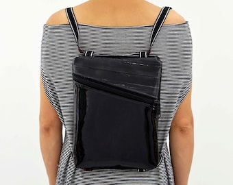 Black backpack // shoulder bag // ipad case // handmade bag // bicycle tire // eco design cruelty free // gift for her