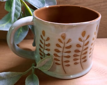 Handmade Pottery Mug, Botanical Design