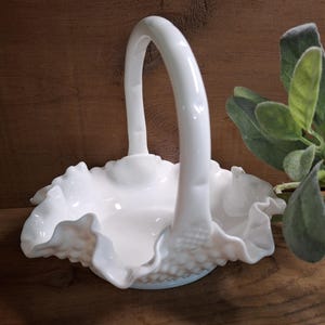 Fenton Glass Hobnail Milk Glass Basket