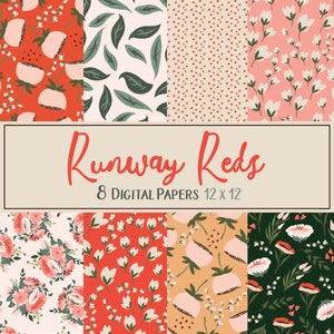 RUNWAY REDS |  8 Printable, 12 x 12 Digital Papers | .jpg files