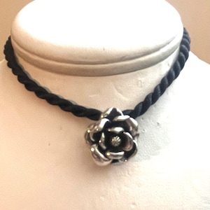 Black Cord Rose Necklace