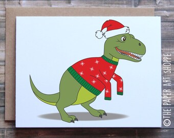 Funny Christmas card, T-Rex short arms, T-Rex Christmas card, Dinosaur Christmas Card, Funny xmas card, Funny Holiday Card